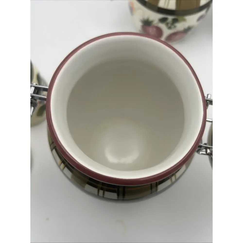 Vintage Oneida. Strawberry Plaid Canisters And Shakers. Discontinued In 2002.